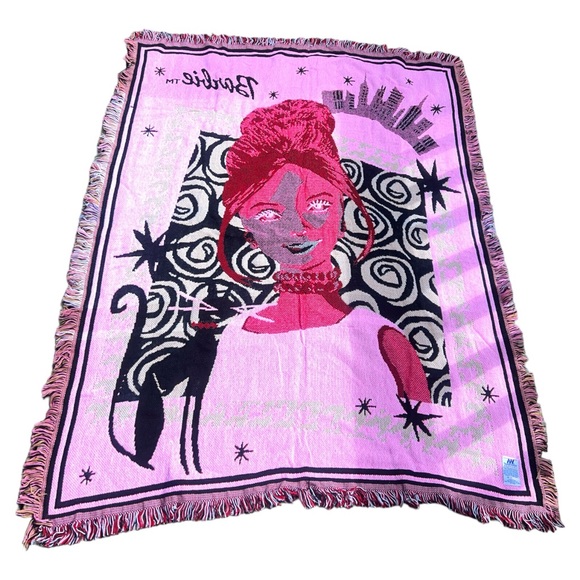 Vintage Barbie in the City Tapestry Throw Blanket 44"x55" Northwest Company - Picture 2 of 3